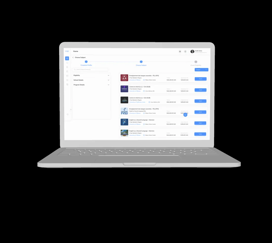 Education Application Platform screen 1